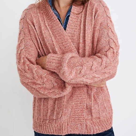 Madewell Bubble-Sleeve Cableknit Cardigan Sweater - Picture 2 of 7